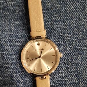 kate spade Silver Dial Watch with Beige Leather Strap